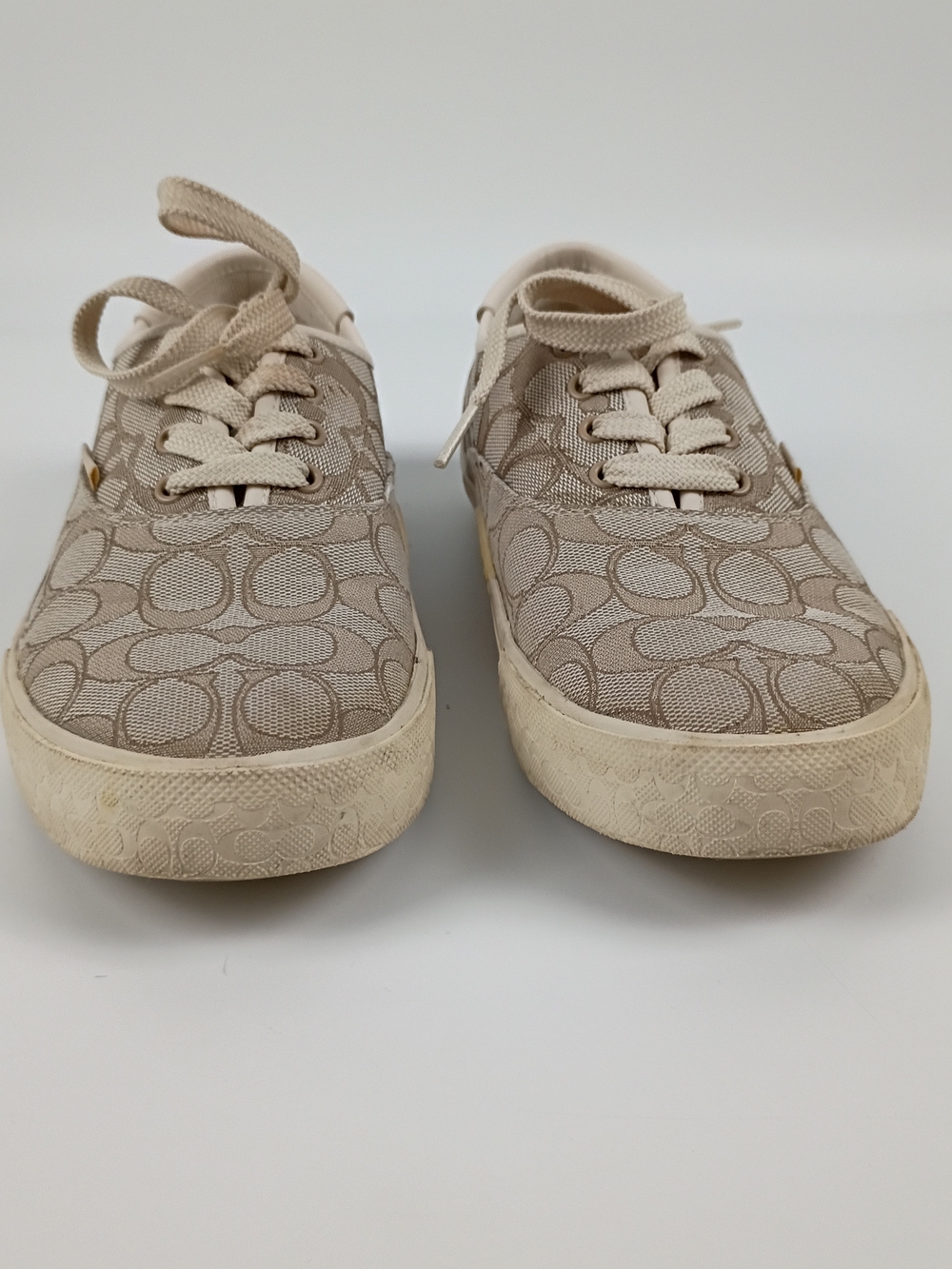 Coach Women's Signature Beige Canvas Lace-Up Sneakers